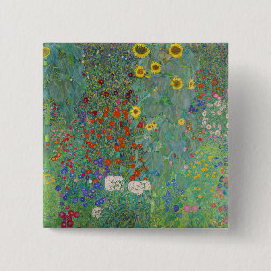 Gustav Klimt - Landtuin met zonnebloemen Vierkante Button 5,1 Cm