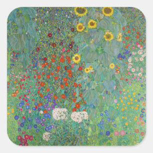 Gustav Klimt - Landtuin met zonnebloemen Vierkante Sticker