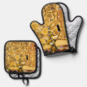 Gustav Klimt Levensboom: Art Nouveau Symbolist Ovenwant & Pannenlap Set (Voorkant / Achterkant)