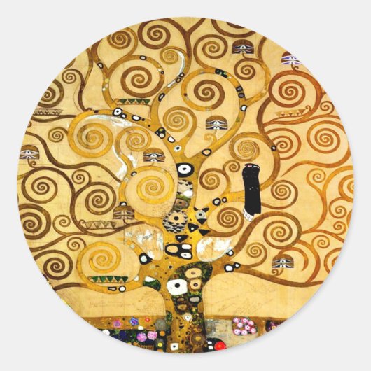 Gustav Klimt Levensboom: Art Nouveau Symbolist Ronde Sticker (Voorkant)