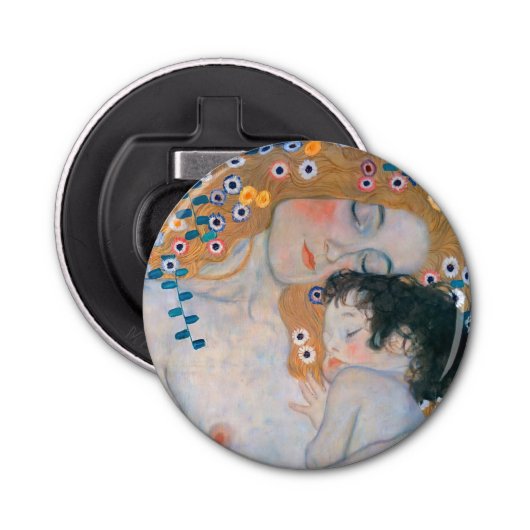 Gustav Klimt - Moeder en kind Button Flesopener (Voorkant)