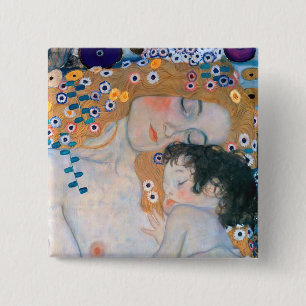 Gustav Klimt - Moeder en kind Vierkante Button 5,1 Cm