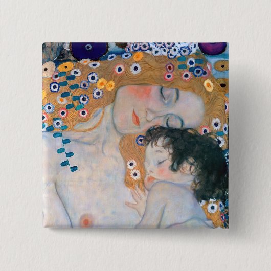 Gustav Klimt - Moeder en kind Vierkante Button 5,1 Cm (Voorkant)