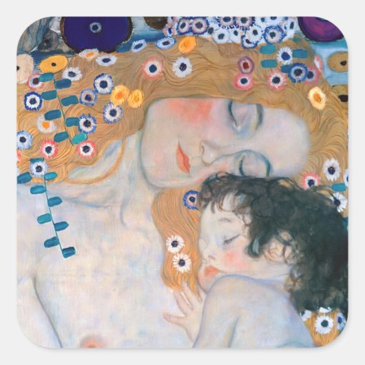 Gustav Klimt - Moeder en kind Vierkante Sticker (Voorkant)