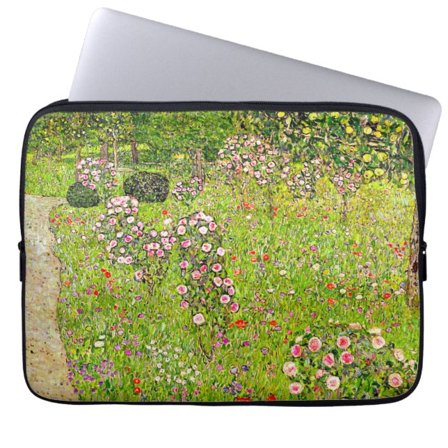 Gustav Klimt Orchard met Rozen Laptop Sleeve (Voorkant)