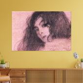 Gustav Klimt Pink Dark Hair  Lady Sketch Canvas Afdruk (Insitu (Woonkamer))