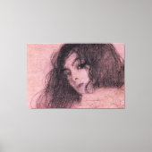 Gustav Klimt Pink Dark Hair  Lady Sketch Canvas Afdruk (Voorkant)