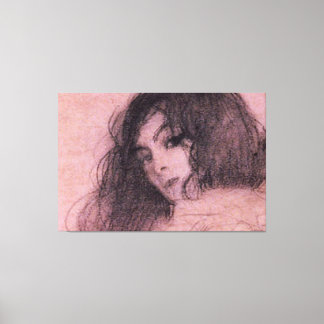 Gustav Klimt Pink Dark Hair  Lady Sketch Canvas Afdruk