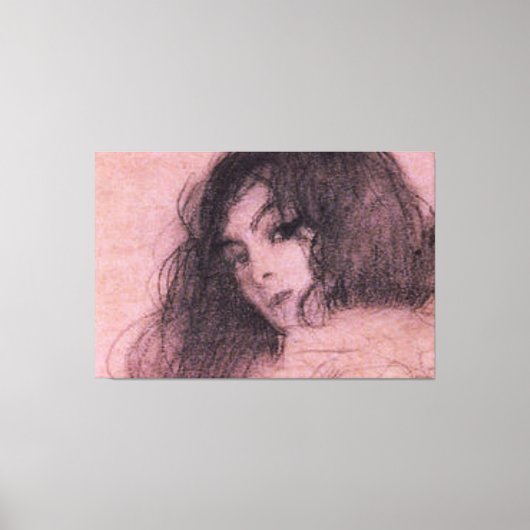 Gustav Klimt Pink Dark Hair  Lady Sketch Canvas Afdruk (Voorkant)