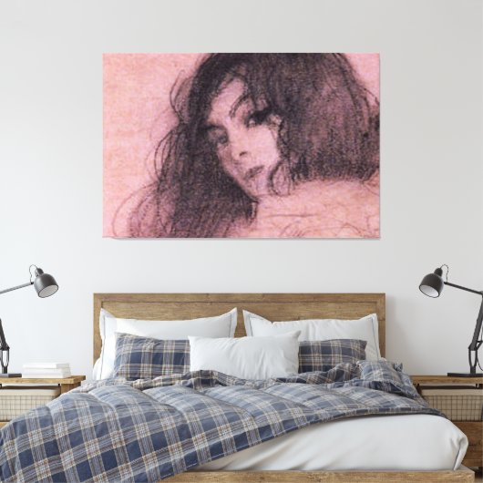 Gustav Klimt Pink Dark Hair  Lady Sketch Canvas Afdruk (Insitu (Slaapkamer))