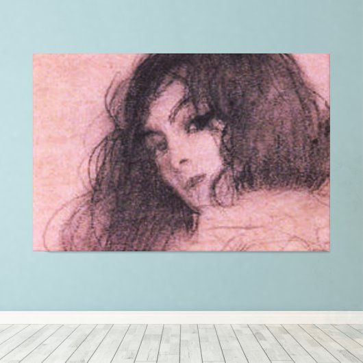 Gustav Klimt Pink Dark Hair  Lady Sketch Canvas Afdruk (Insitu (Houten vloer))