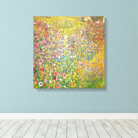Gustav Klimt Pink Flowers Canvas Afdruk (Insitu (Houten vloer))