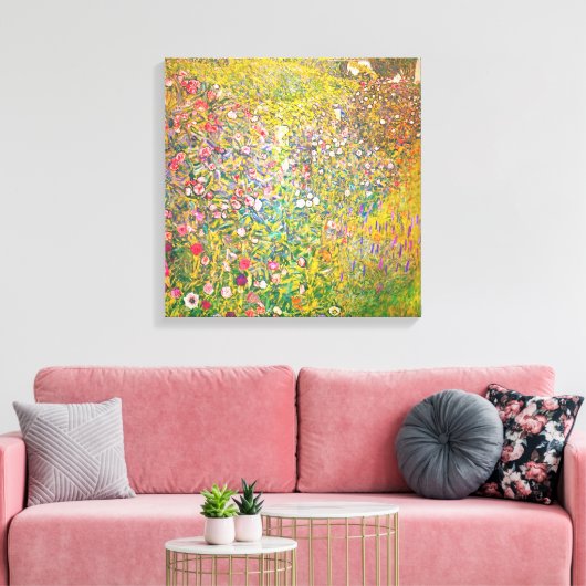 Gustav Klimt Pink Flowers Canvas Afdruk (Insitu (Woonkamer))
