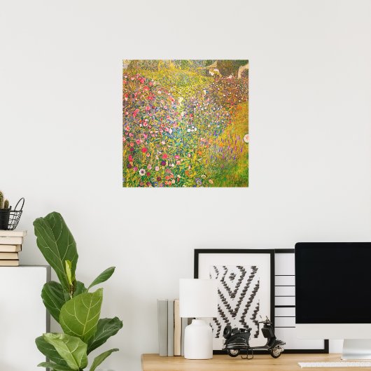 Gustav Klimt Pink Flowers Poster (Thuiskantoor)