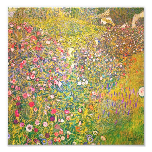 Gustav Klimt Pink Flowers Print Foto Afdruk (Voorkant)