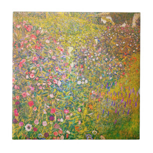 Gustav Klimt Pink Flowers Tile Tegeltje