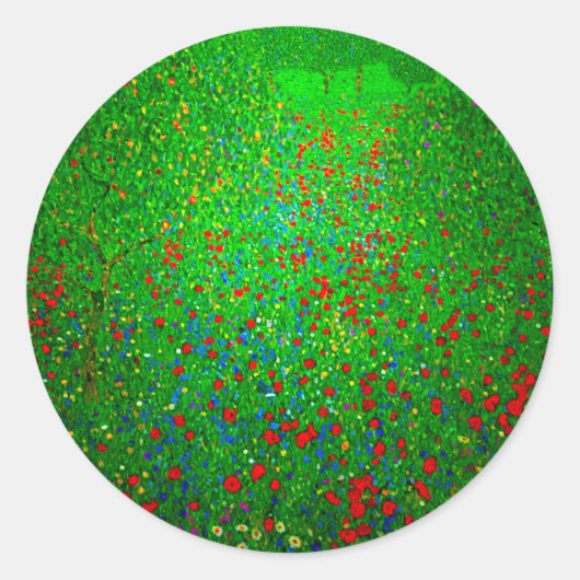 Gustav Klimt Poppy Field Ronde Sticker (Voorkant)