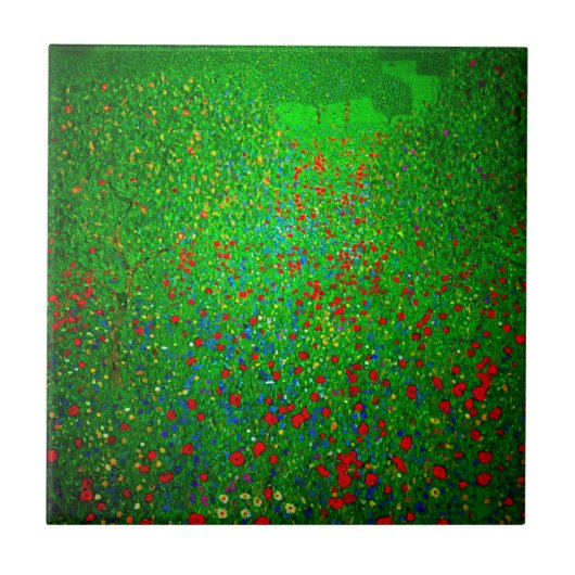 Gustav Klimt Poppy Field Tegeltje (Voorkant)