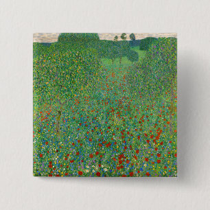 Gustav Klimt - Poppy Field Vierkante Button 5,1 Cm