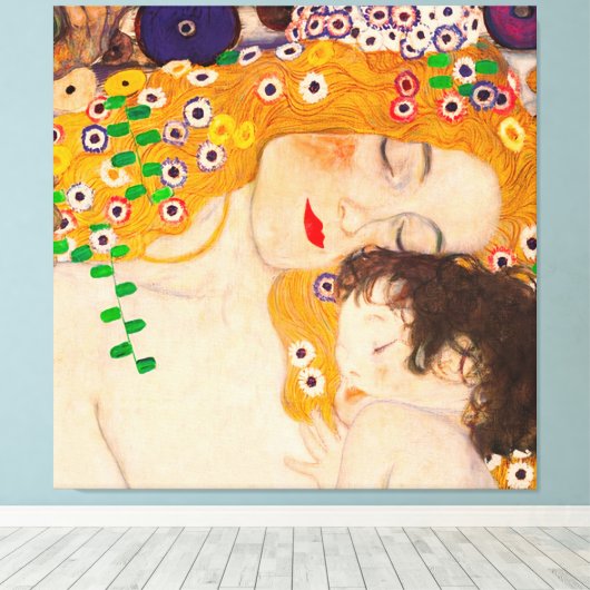 Gustav Klimt - Poster voor moeder en kind Canvas Afdruk (Insitu (Houten vloer))