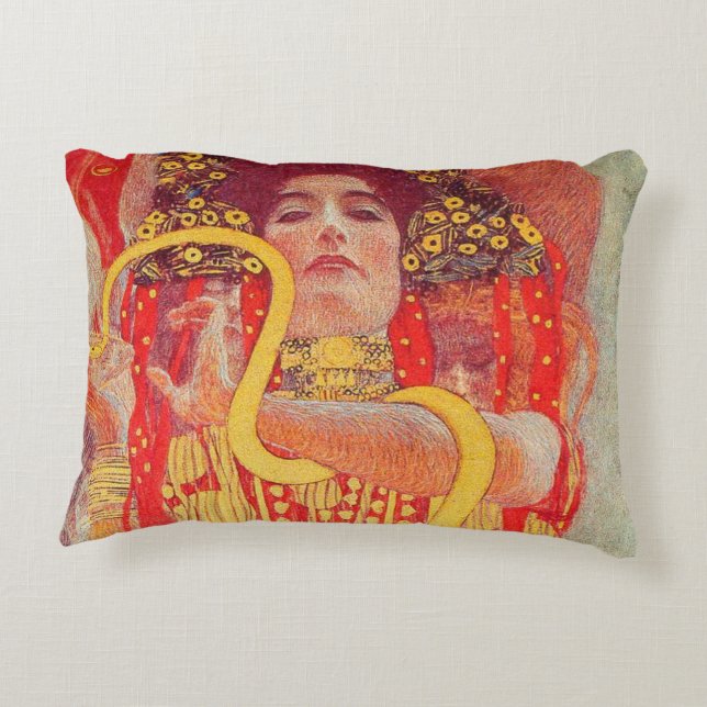 Gustav Klimt Red Woman Gold Snake Painting Accent Kussen (Achterkant)