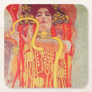 Gustav Klimt Red Woman Gold Snake Painting Kartonnen Onderzetters