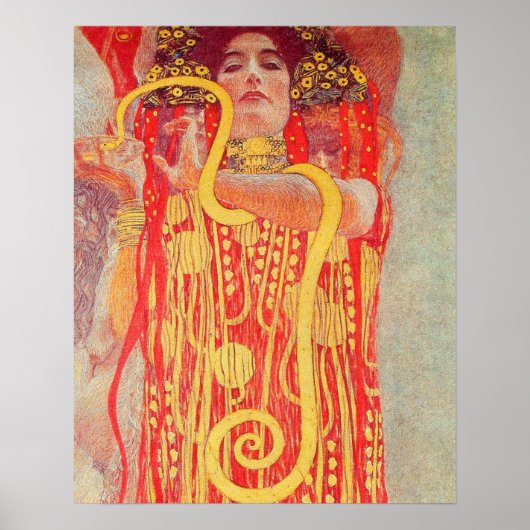 Gustav Klimt Red Woman Gold Snake Painting Poster (Voorkant)