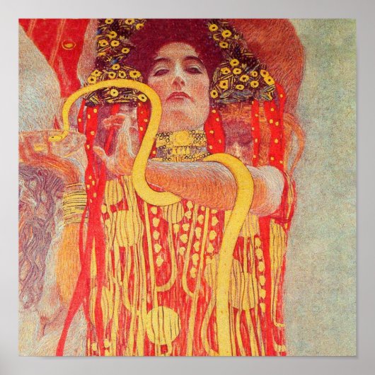 Gustav Klimt Red Woman Gold Snake Painting Poster (Voorkant)