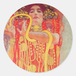 Gustav Klimt Red Woman Gold Snake Painting Ronde Sticker