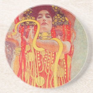Gustav Klimt Red Woman Gold Snake Painting Zandsteen Onderzetter