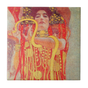 Gustav Klimt Rode Vrouw Gouden Slang Schilderij Tegeltje