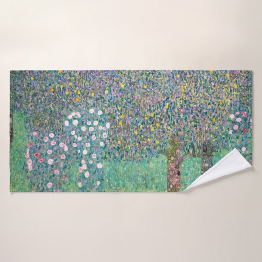 Gustav Klimt - Rosebushes onder de bomen Bad Handdoek (Badhanddoek)