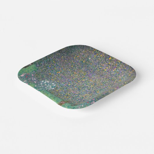 Gustav Klimt - Rosebushes onder de bomen Papieren Bordje (Gebogen)