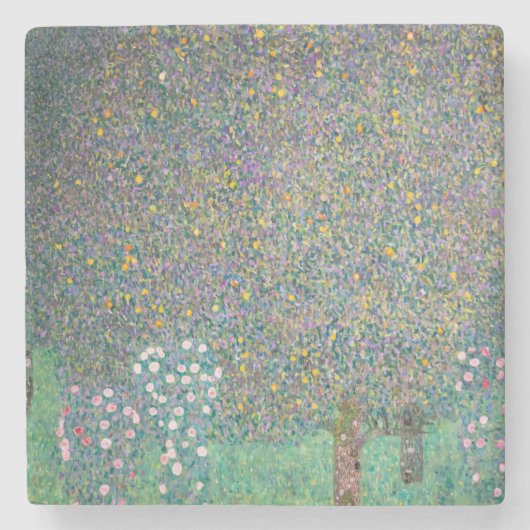 Gustav Klimt - Rosebushes onder de bomen Stenen Onderzetter (Voorkant)