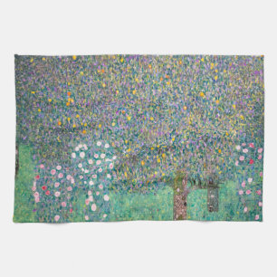 Gustav Klimt - Rosebushes onder de bomen Theedoek