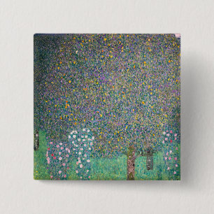 Gustav Klimt - Rosebushes onder de bomen Vierkante Button 5,1 Cm