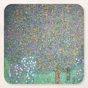 Gustav Klimt - Rozenstruiken onder de Bomen Kartonnen Onderzetters