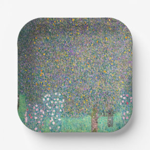 Gustav Klimt - Rozenstruiken onder de bomen Papieren Bordje