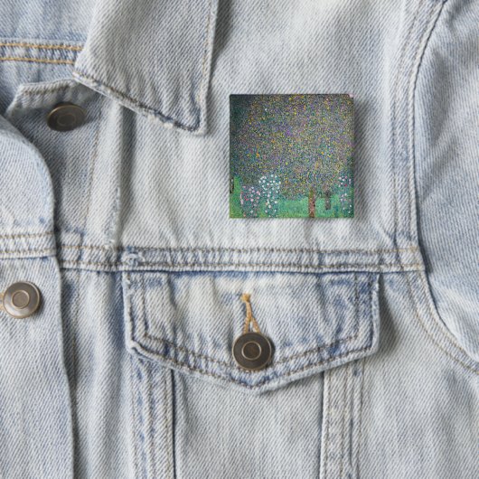 Gustav Klimt - Rozenstruiken onder de bomen Vierkante Button 5,1 Cm (In situ)