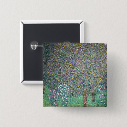 Gustav Klimt - Rozenstruiken onder de bomen Vierkante Button 5,1 Cm (Voorkant /achterkant)