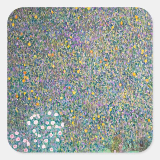 Gustav Klimt - Rozenstruiken onder de Bomen Vierkante Sticker (Voorkant)