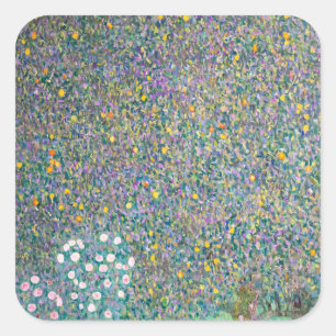 Gustav Klimt - Rozenstruiken onder de Bomen Vierkante Sticker