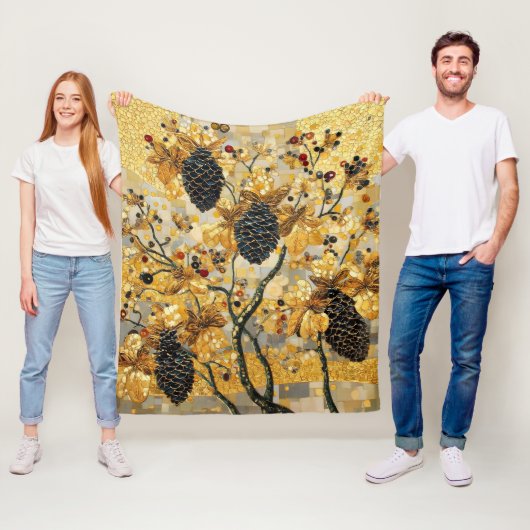 gustav klimt Rustic Pinecone Holiday Winter Bathro Fleece Deken (In situ)