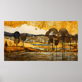 Gustav Klimt stijl landschap Poster