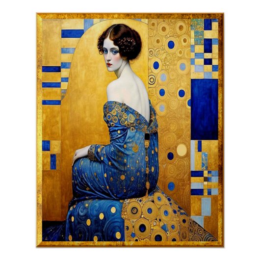 Gustav Klimt stijl portret van een vrouw Perfect Poster (Voorkant)
