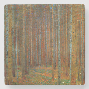Gustav Klimt - Tannenwald dennenbos Stenen Onderzetter