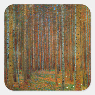 Gustav Klimt - Tannenwald dennenbos Vierkante Sticker