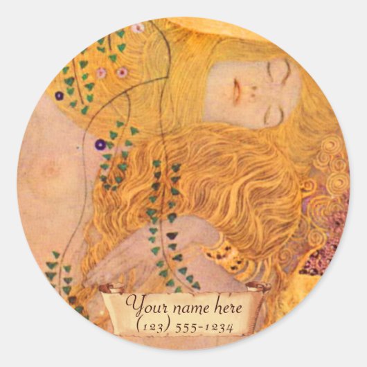 Gustav Klimt The Hydra...(Mermaid) Bladplaat Ronde Sticker (Voorkant)