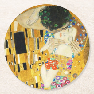 Gustav Klimt The Kiss  Art Nieuw schilderen Ronde Kartonnen Onderzetter