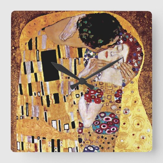 Gustav Klimt - The Kiss -  Art Nouveau Vierkante Klok (Voorkant)